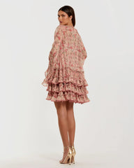 Pink Floral Long Sleeve Ruffle Mini Dress
