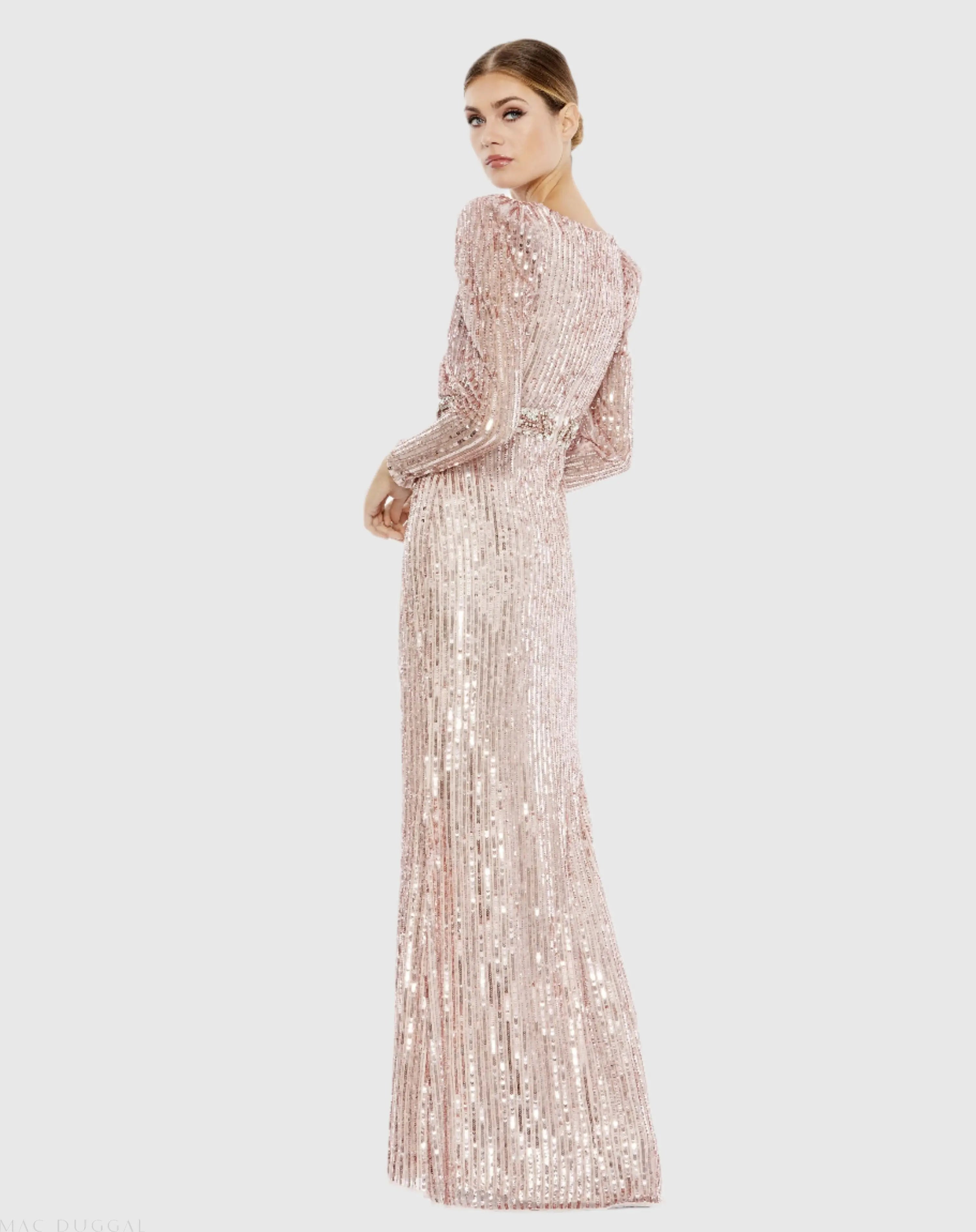 Pink Sequin Puff Sleeve Surplice Gown - FINAL SALE