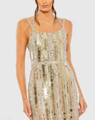 Gold and Silver Halter Neck Embellished Detailed Back Gown
