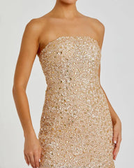 Gold Strapless Sequin Beaded Mini Dress