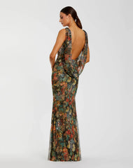 Multicolor Floral Embellished Column Gown