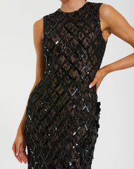 Black Embellished Sleeveless Mermaid Gown