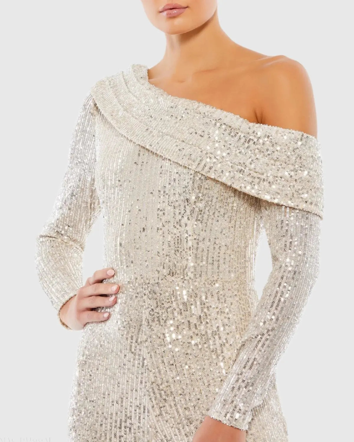 Silver Sequined Drop Shoulder Long Sleeve Jumpsuit