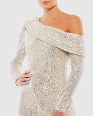 Silver Sequined Drop Shoulder Long Sleeve Jumpsuit