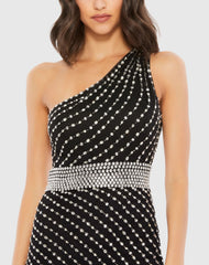 Black Beaded One Shoulder Gown - FINAL SALE