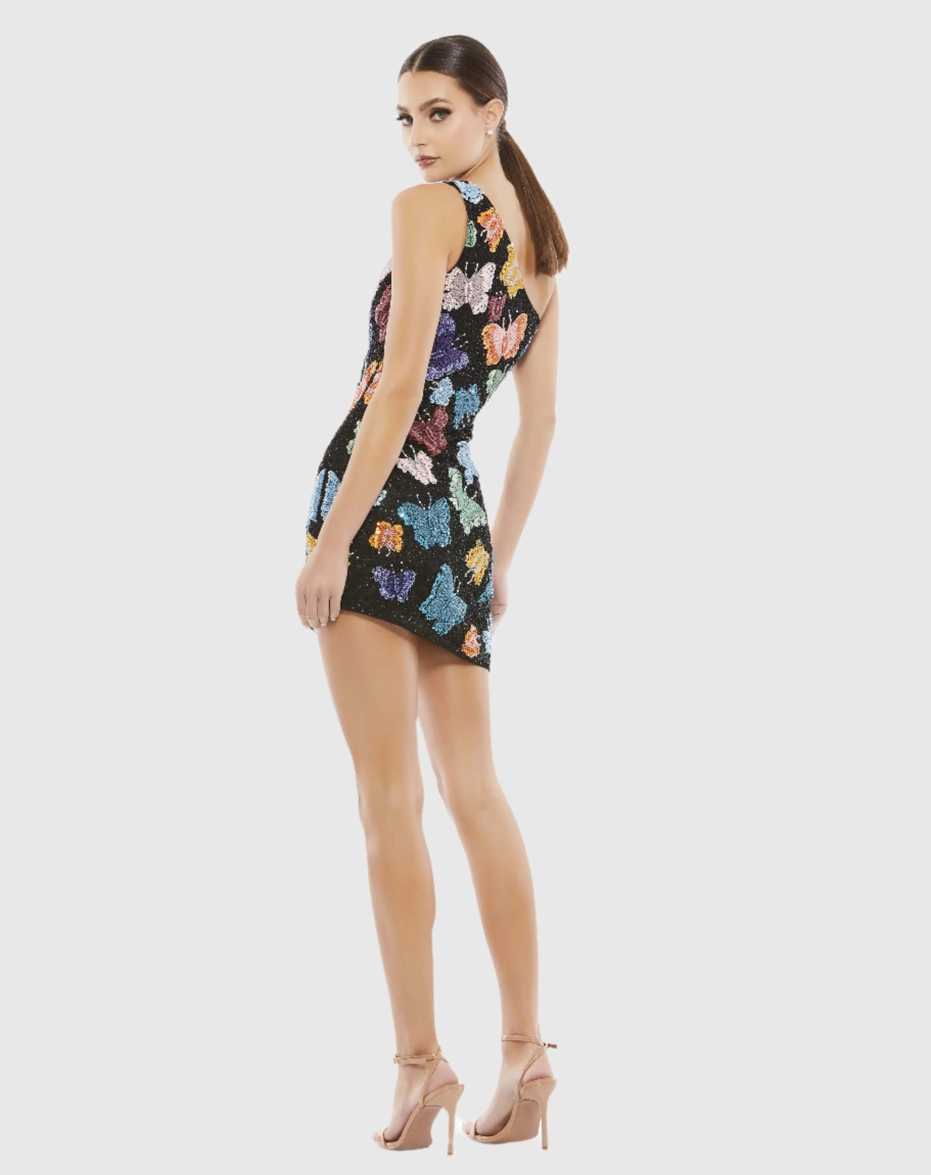 Black Butterfly Sequin Mini Dress