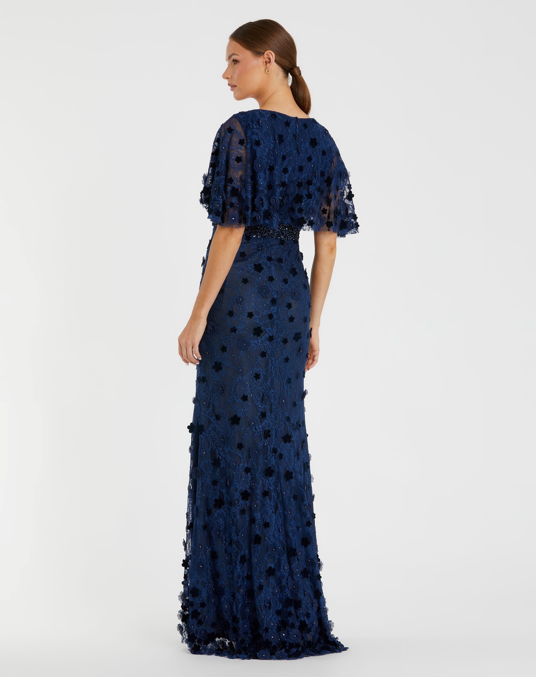 Navy Embellished Floral Gown