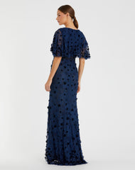 Navy Embellished Floral Gown