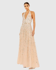 Floral Embellished Halter Strap A Line Gown