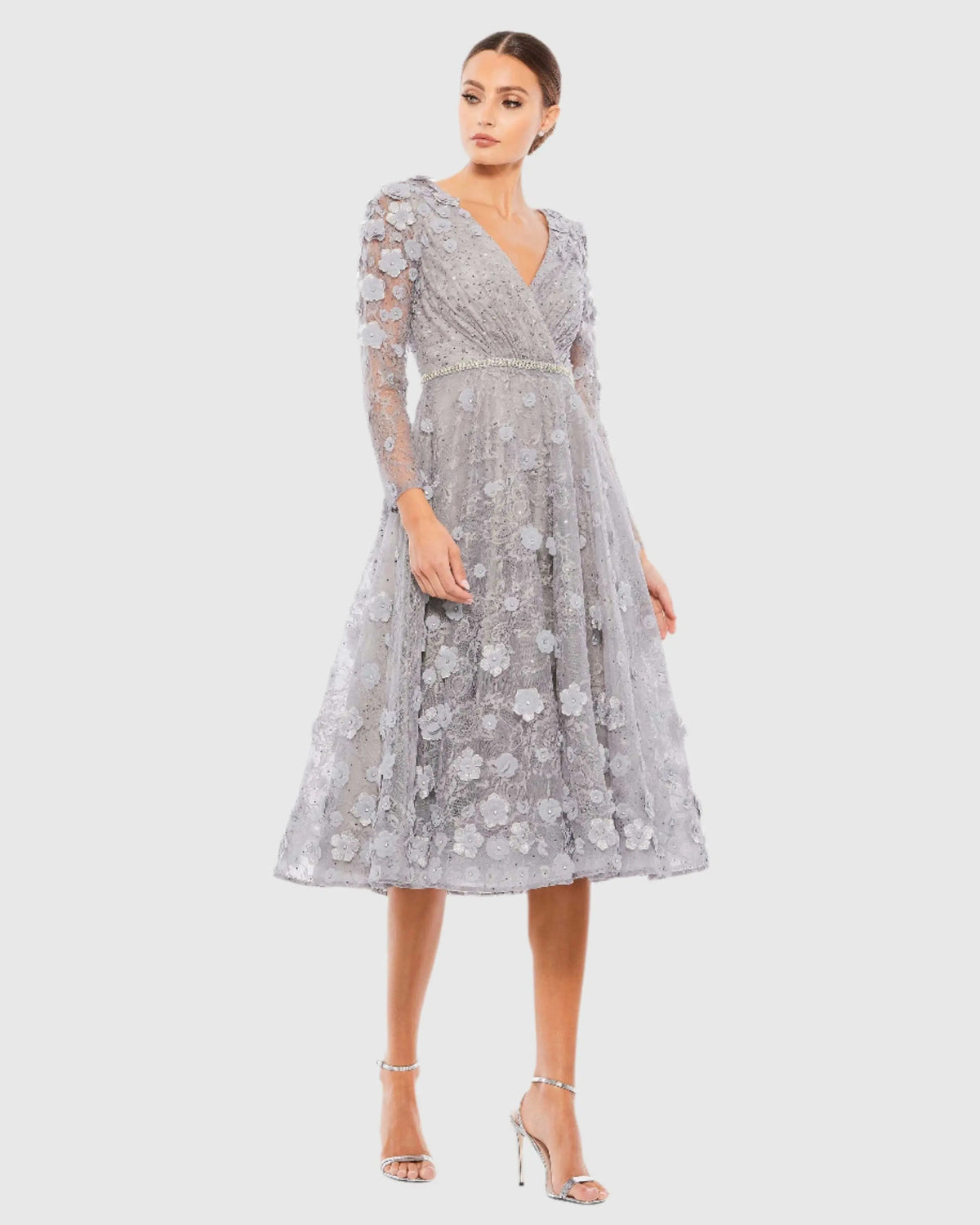 Gray Floral Embellished Lace A-Line Cocktail Dress - FINAL SALE
