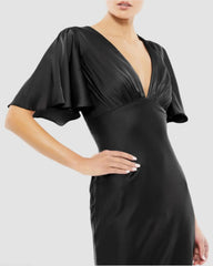 Black Flounce V-Neck Charmeuse Gown - FINAL SALE