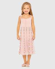 Pink Girls Ruffle Floral Embroidered Detail Mini Dress