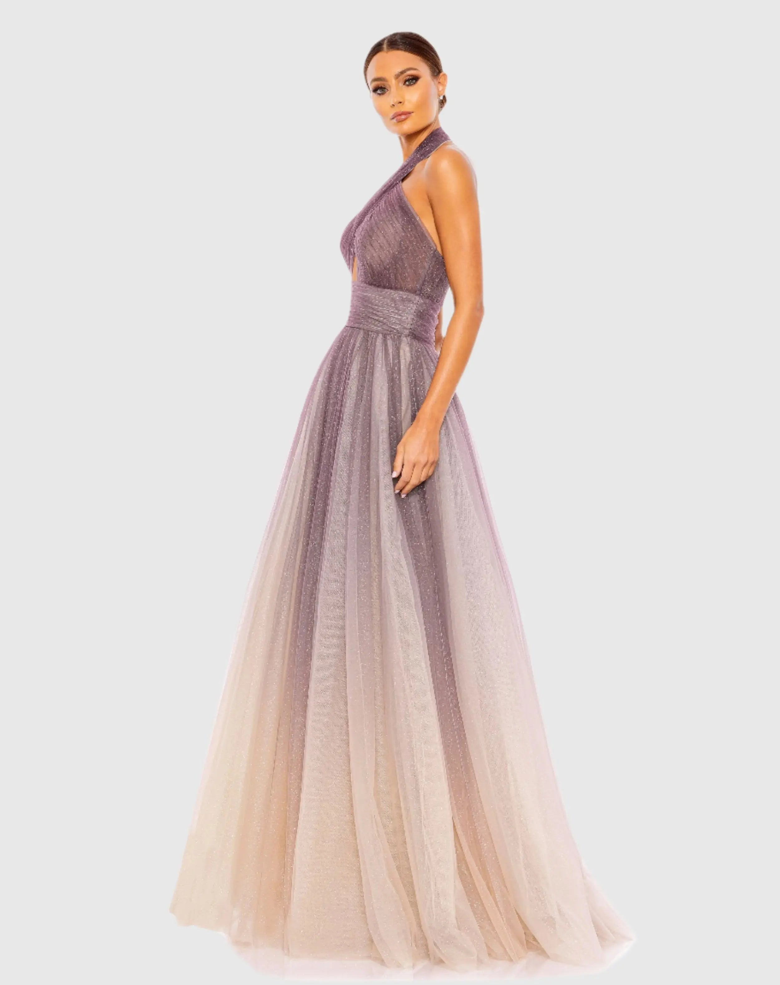 Multicolor Glitter Ombre Halter Neck Ballgown