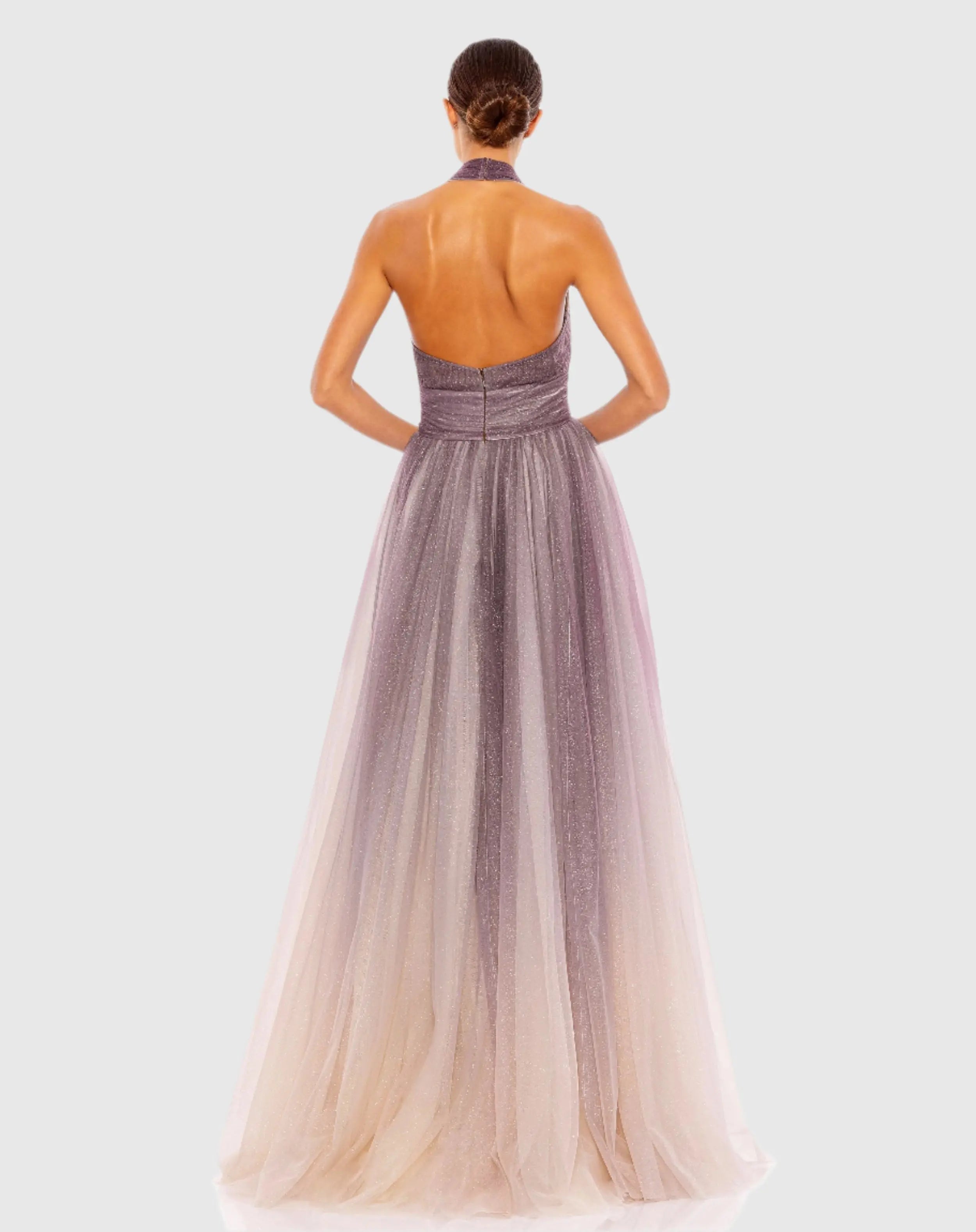 Multicolor Glitter Ombre Halter Neck Ballgown