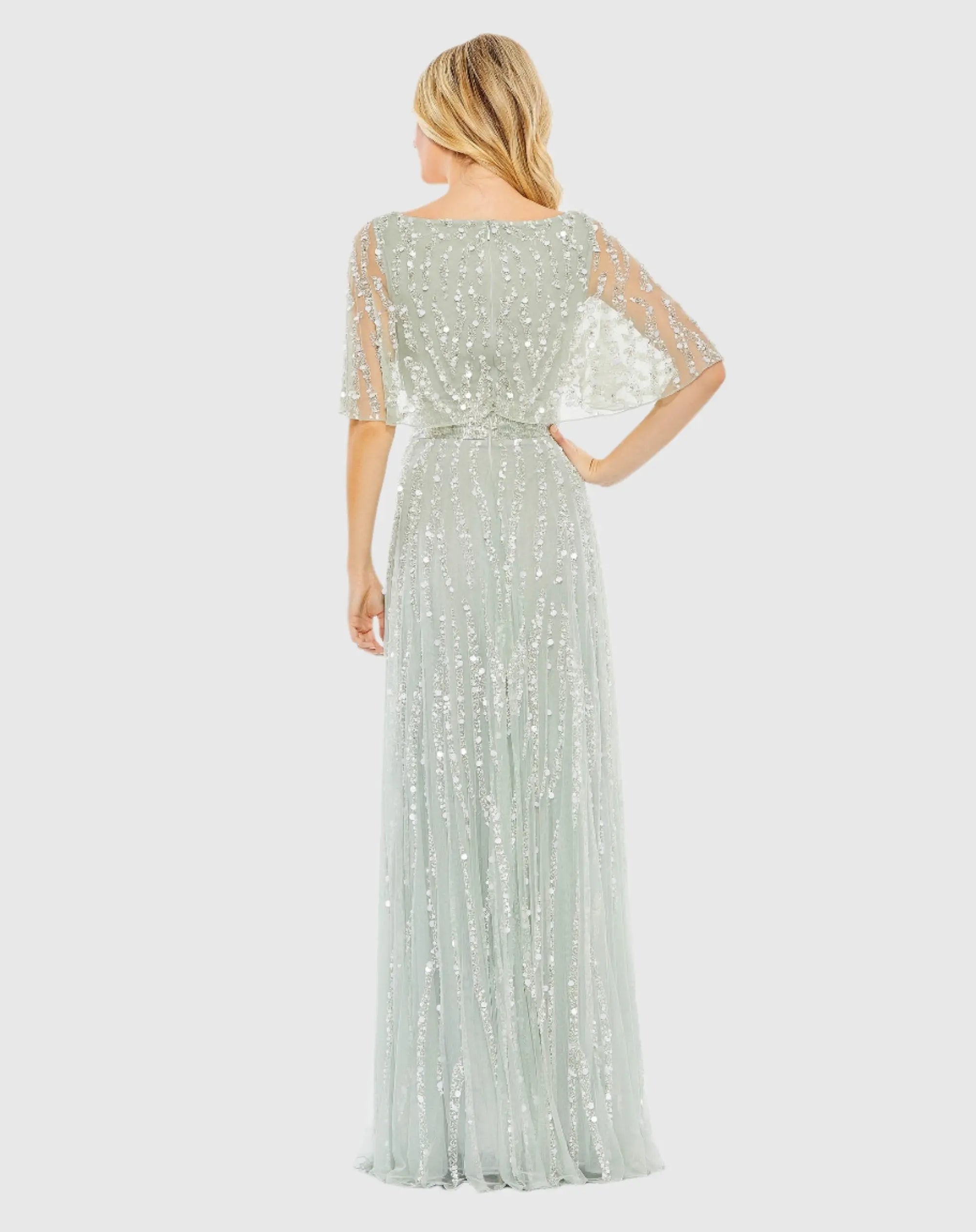 Green Embellished V-neck Empire Waist Gown