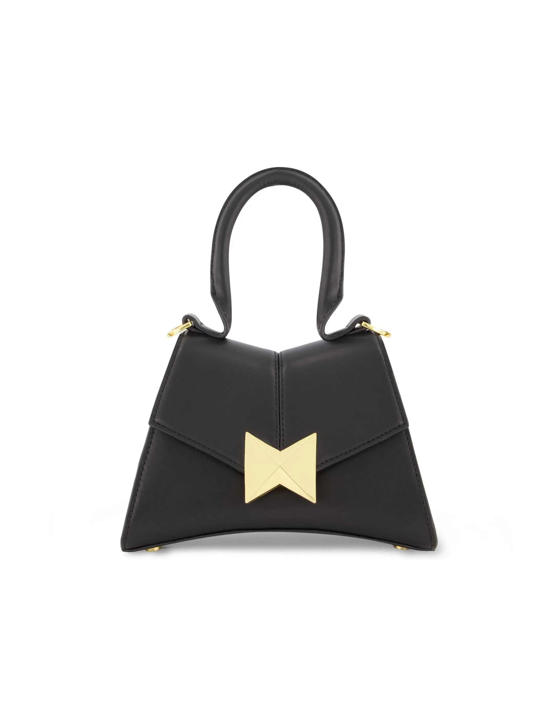 Black Angular Mini Leather Handbag With Gold Hardware