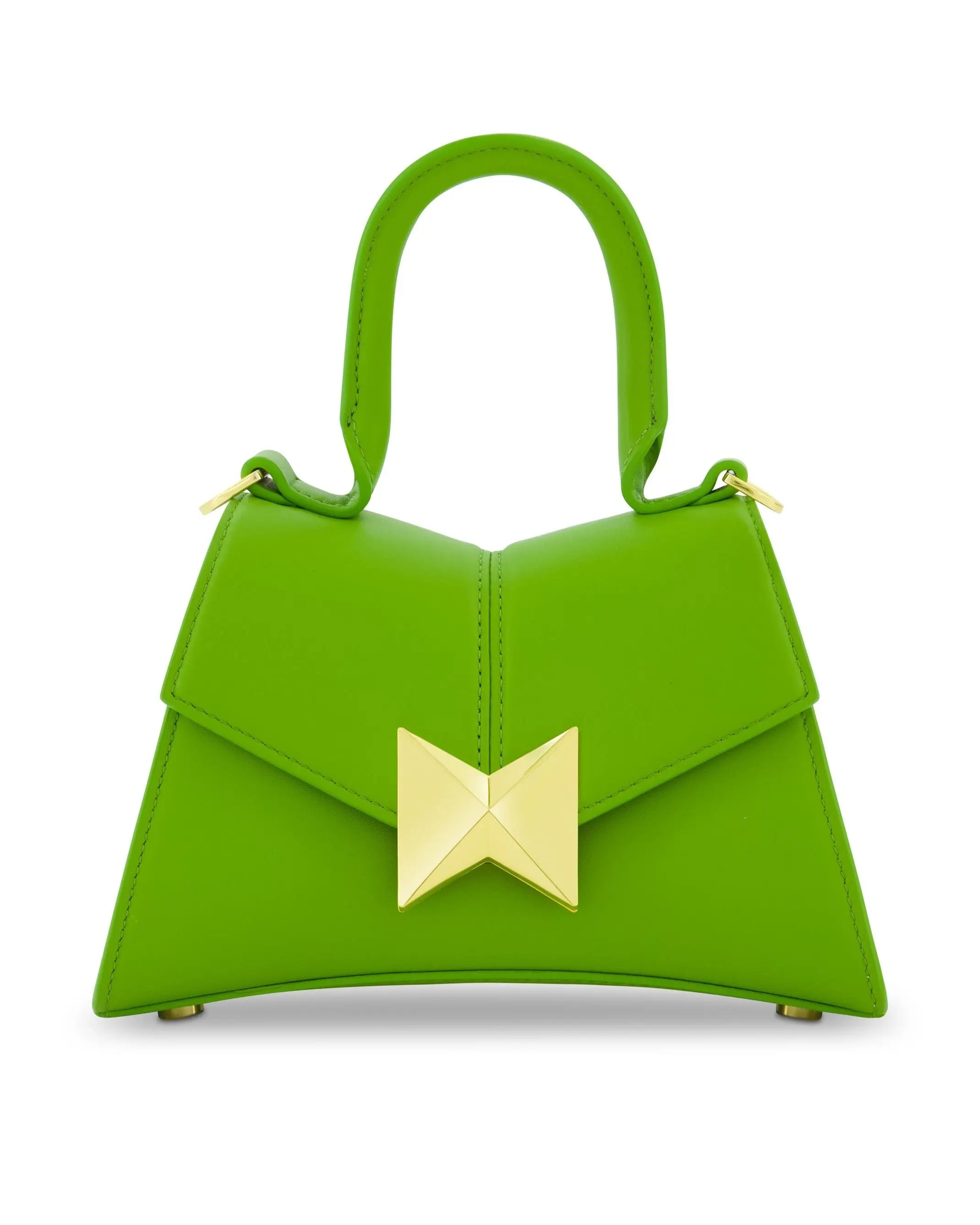 Green Angular Mini Leather Handbag With Gold Hardware