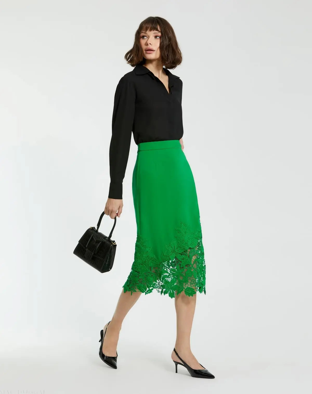 Black Buckled Mini Croco Leather Handbag with Detachable Strap