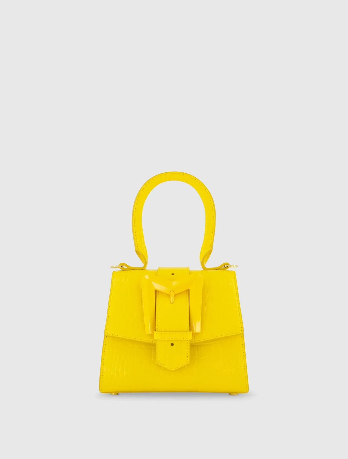 Yellow Buckled Mini Croco Leather Handbag with Detachable Strap