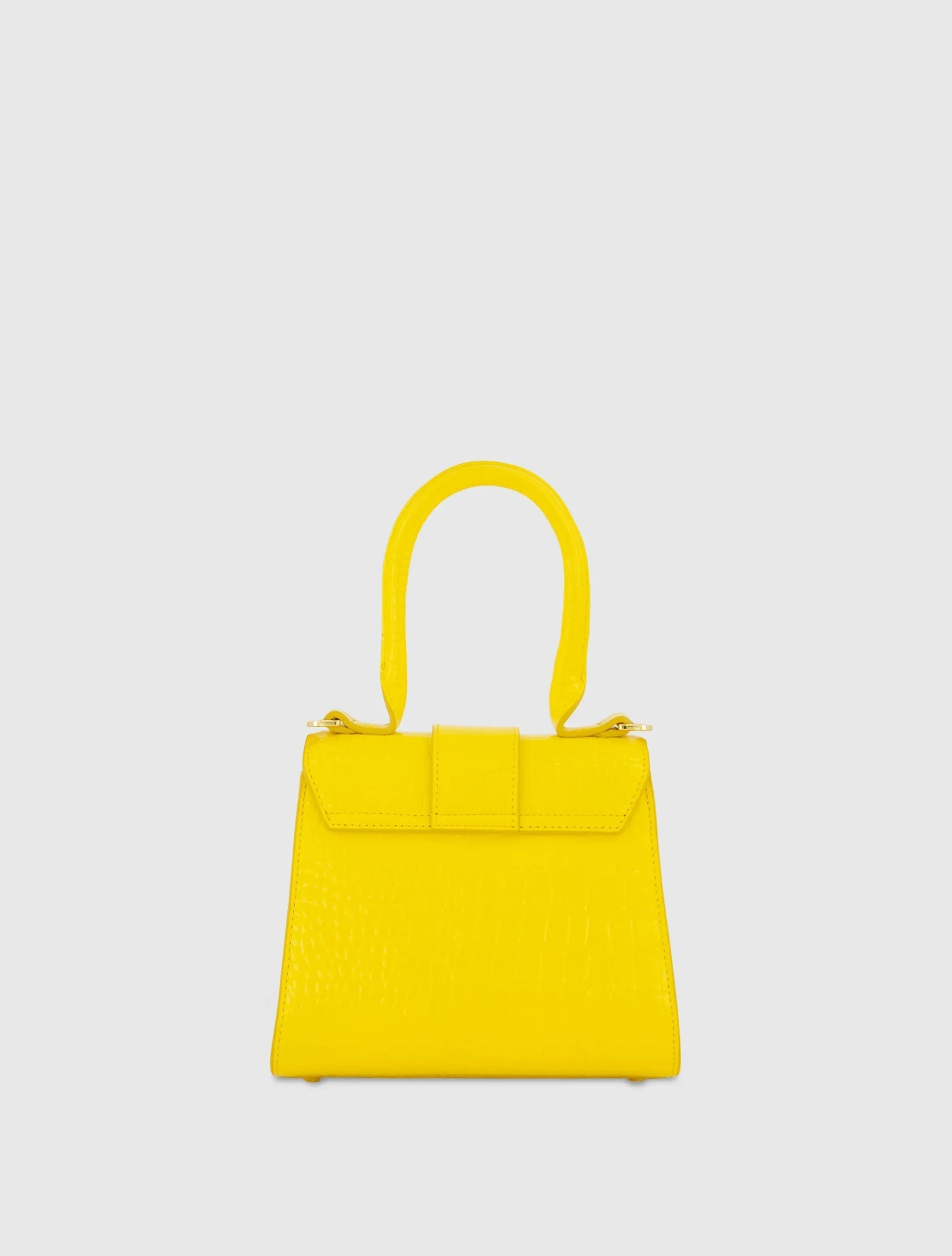 Yellow Buckled Mini Croco Leather Handbag with Detachable Strap