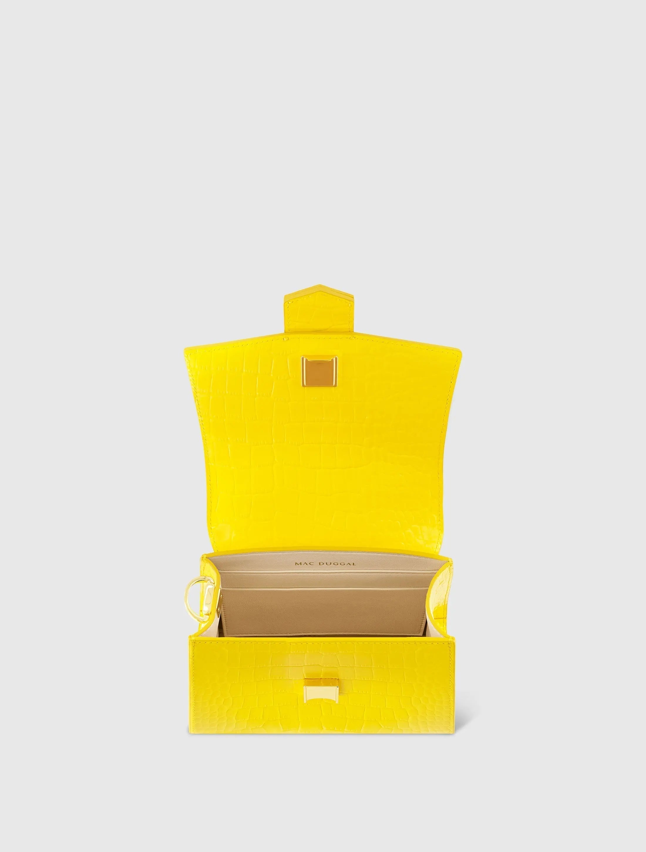 Yellow Buckled Mini Croco Leather Handbag with Detachable Strap