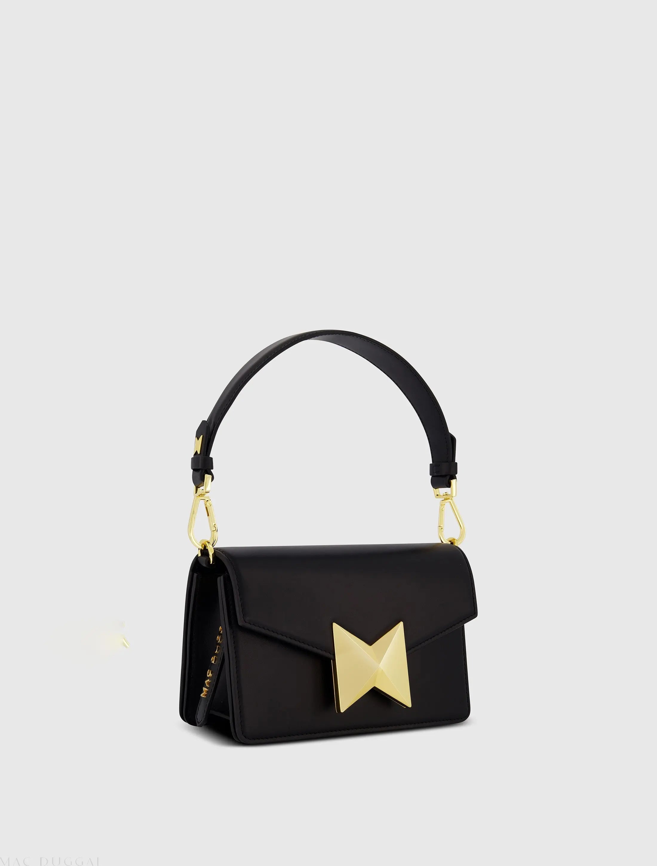 Black Mini Leather Shoulder Handbag With Gold Hardware