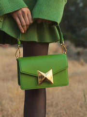 Green Mini Leather Shoulder Bag With Gold Hardware