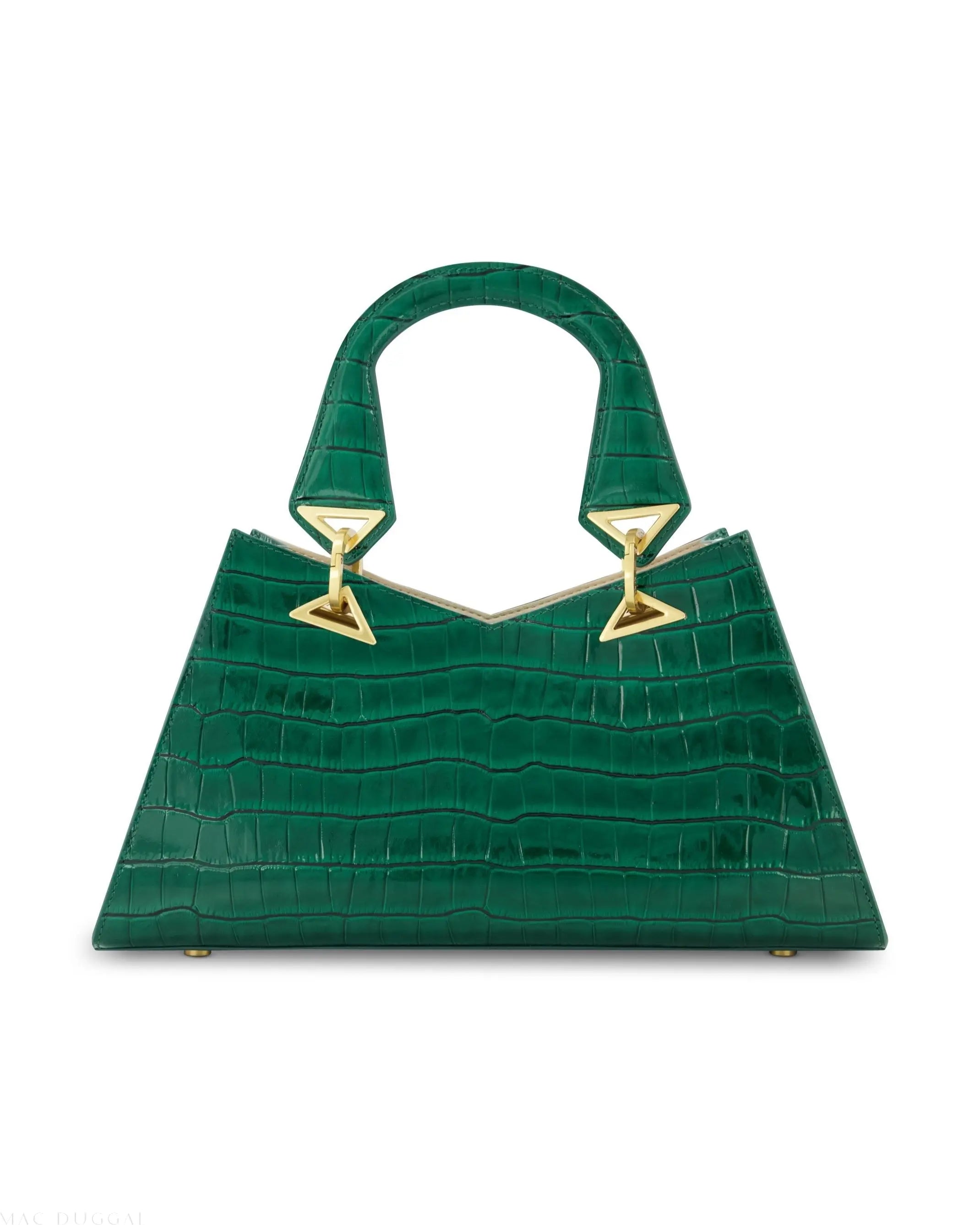 Green Crocodile Leather Handbag With Gold Hardware