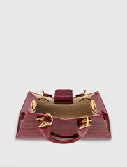 Red Crocodile Leather Handbag With Gold Hardware