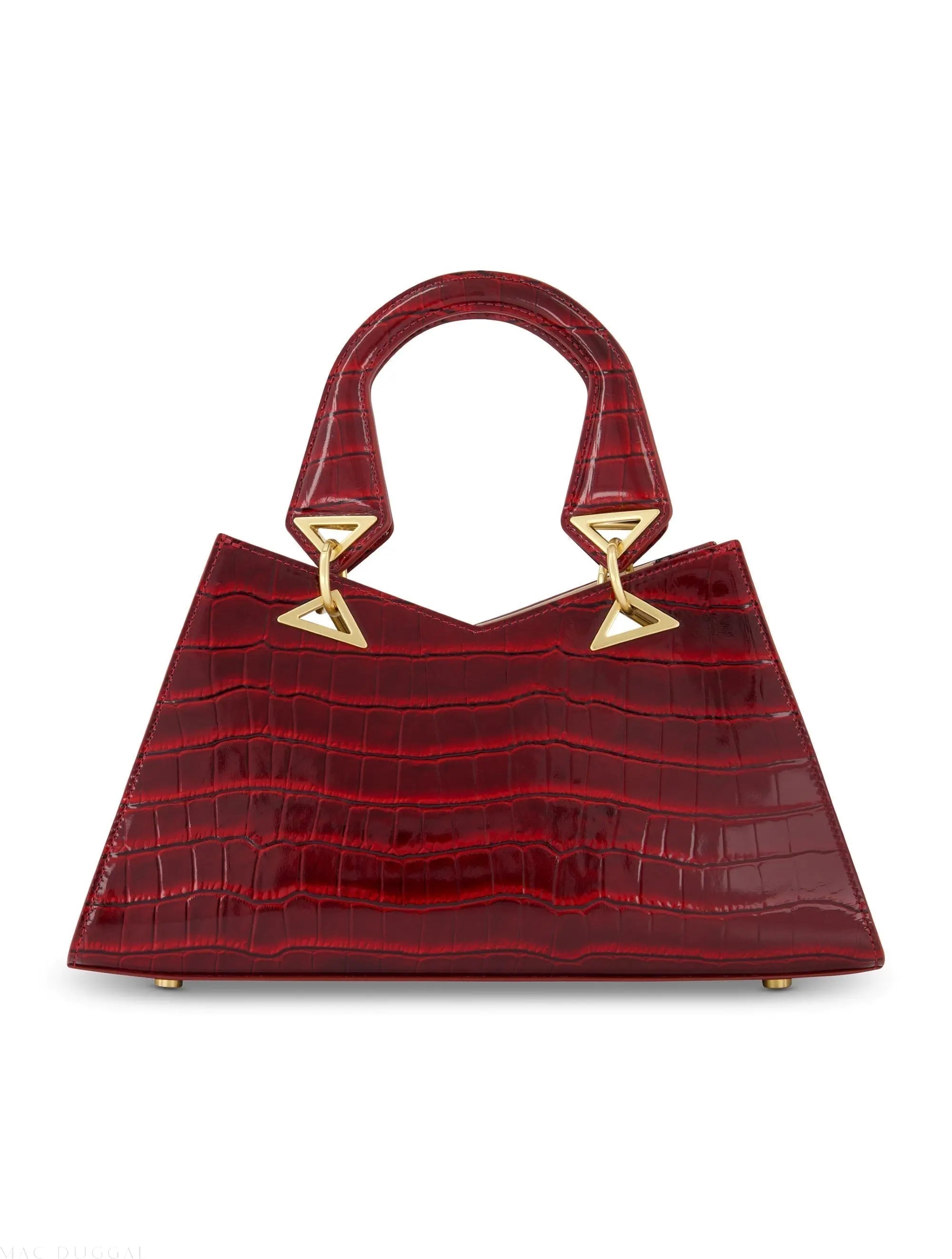 Red Crocodile Leather Handbag With Gold Hardware