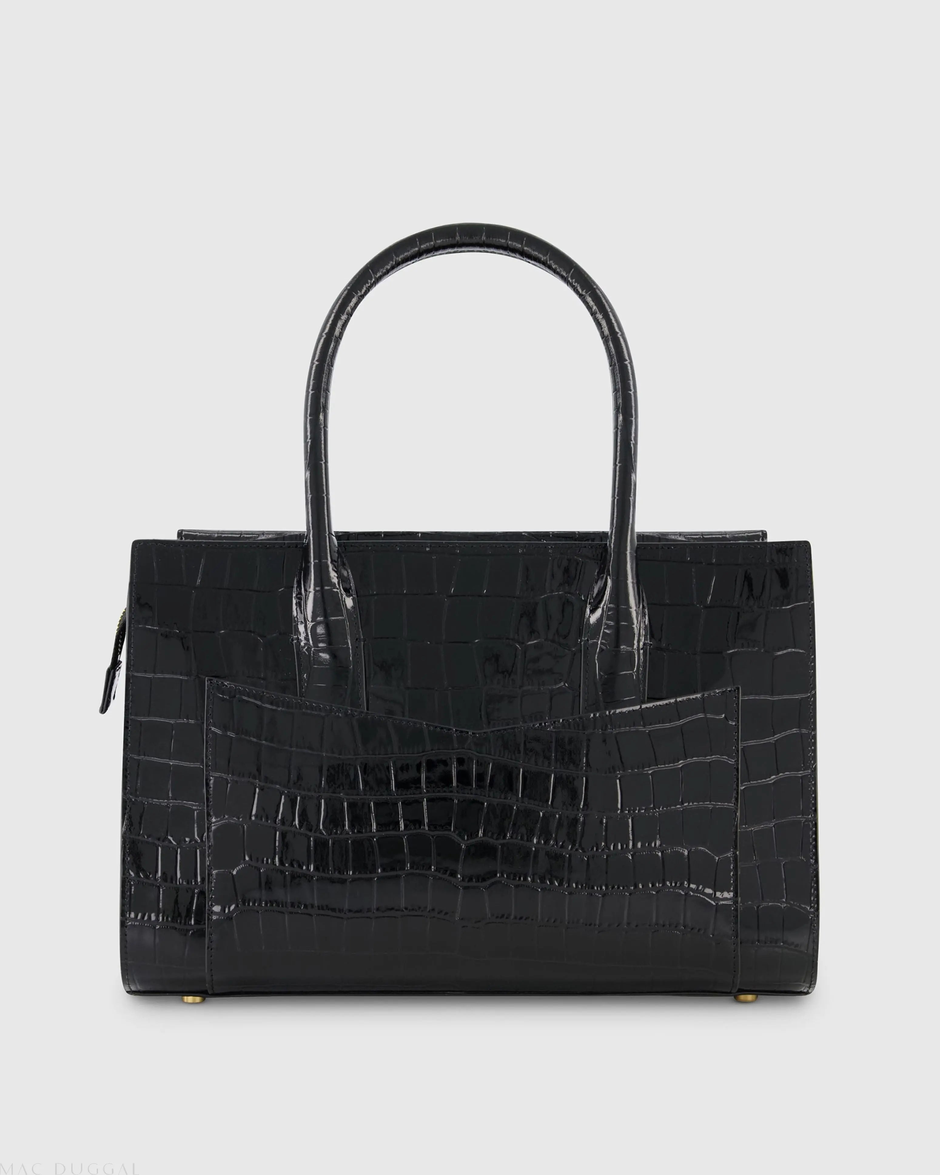 Black Crocodile Leather Tote Bag With Gold Hardware