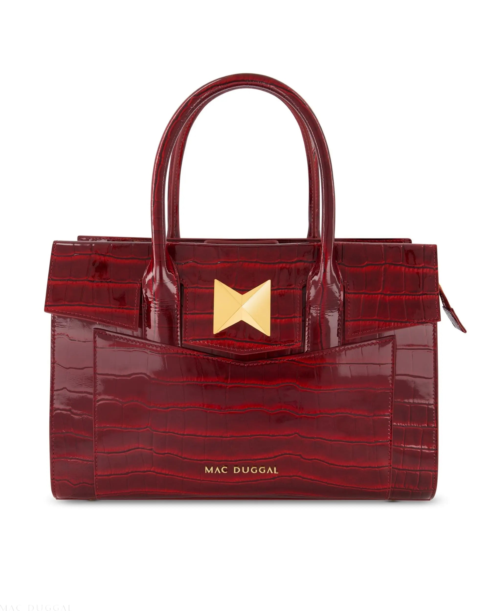 Red Crocodile Leather Tote Bag With Gold Hardware