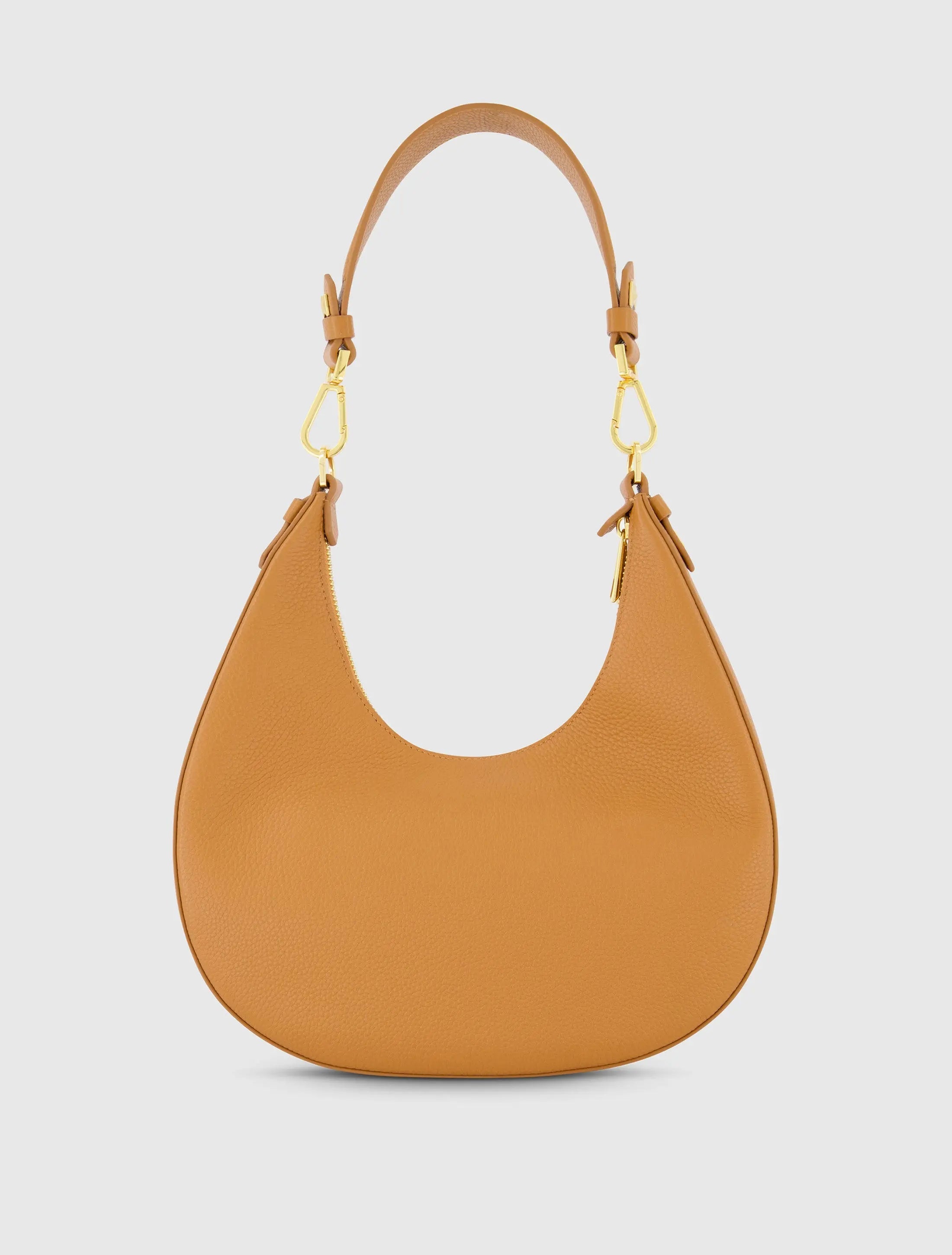 Brown Grain Leather Hobo Bag With Gold Hardware