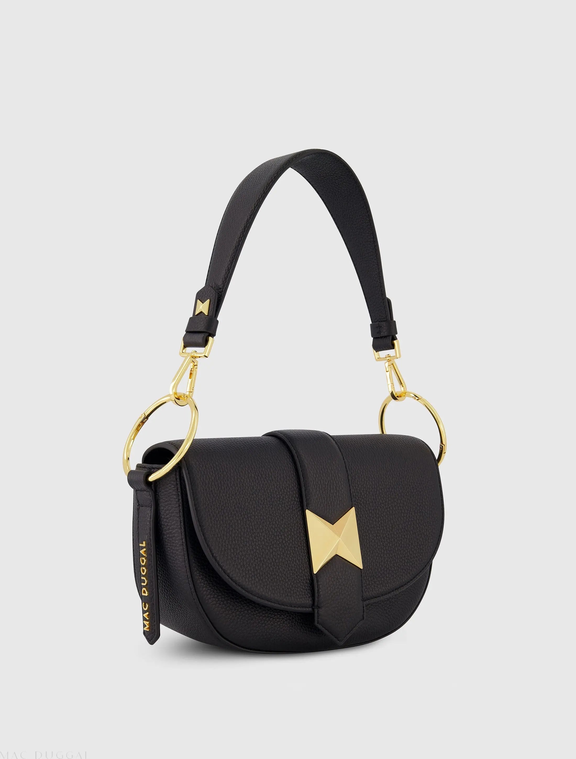 Black Grain Leather Saddle Bag With Gold Hardware - FINAL SALE