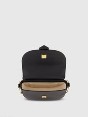 Black Grain Leather Saddle Bag With Gold Hardware - FINAL SALE