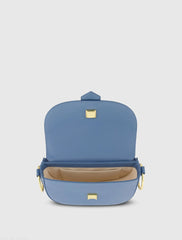 Blue Grain Leather Saddle Bag With Gold Hardware - FINAL SALE