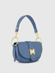 Blue Grain Leather Saddle Bag With Gold Hardware - FINAL SALE