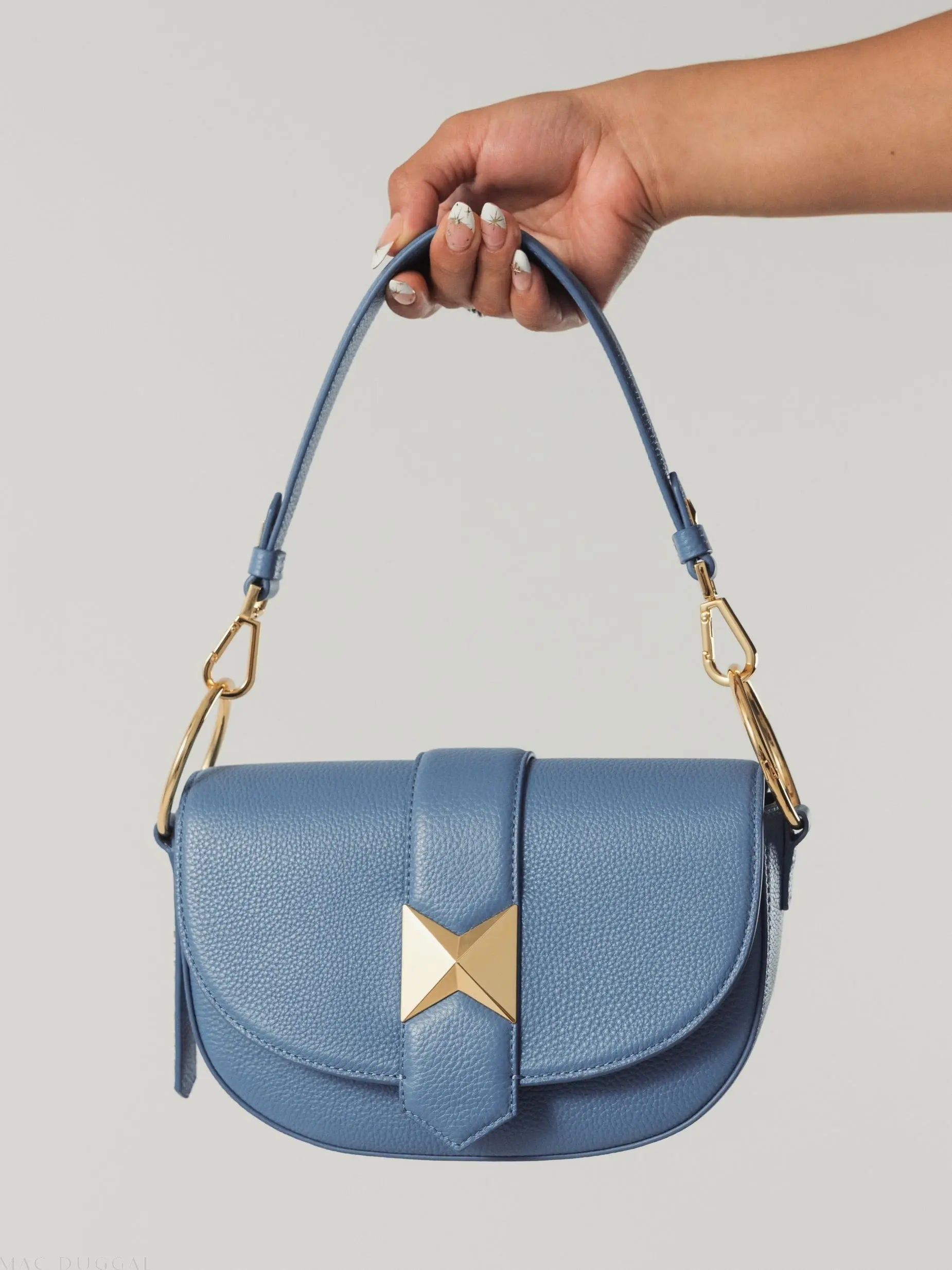 Blue Grain Leather Saddle Bag With Gold Hardware - FINAL SALE