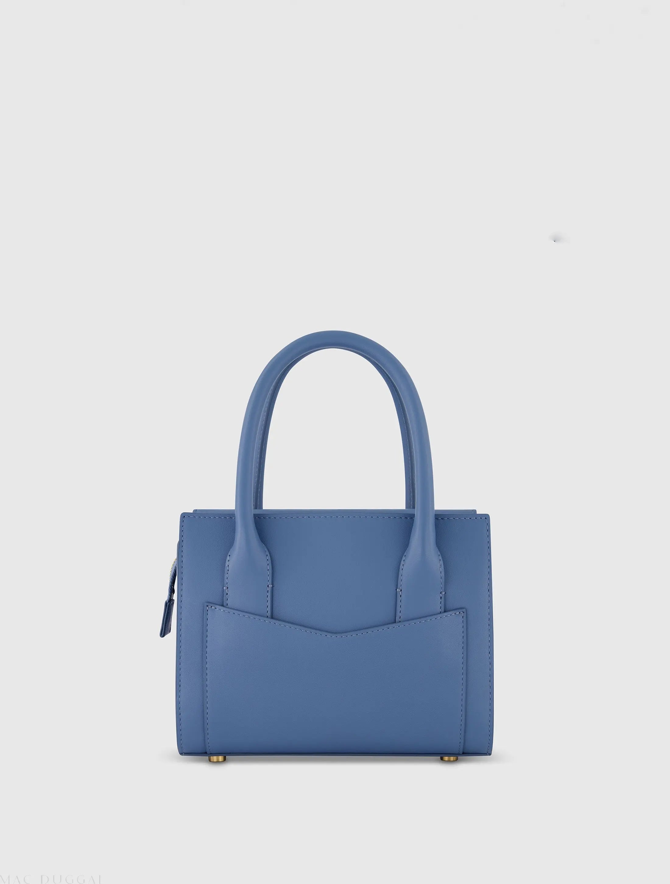 Blue Small Leather Tote Bag With Gold Hardware - FINAL SALE