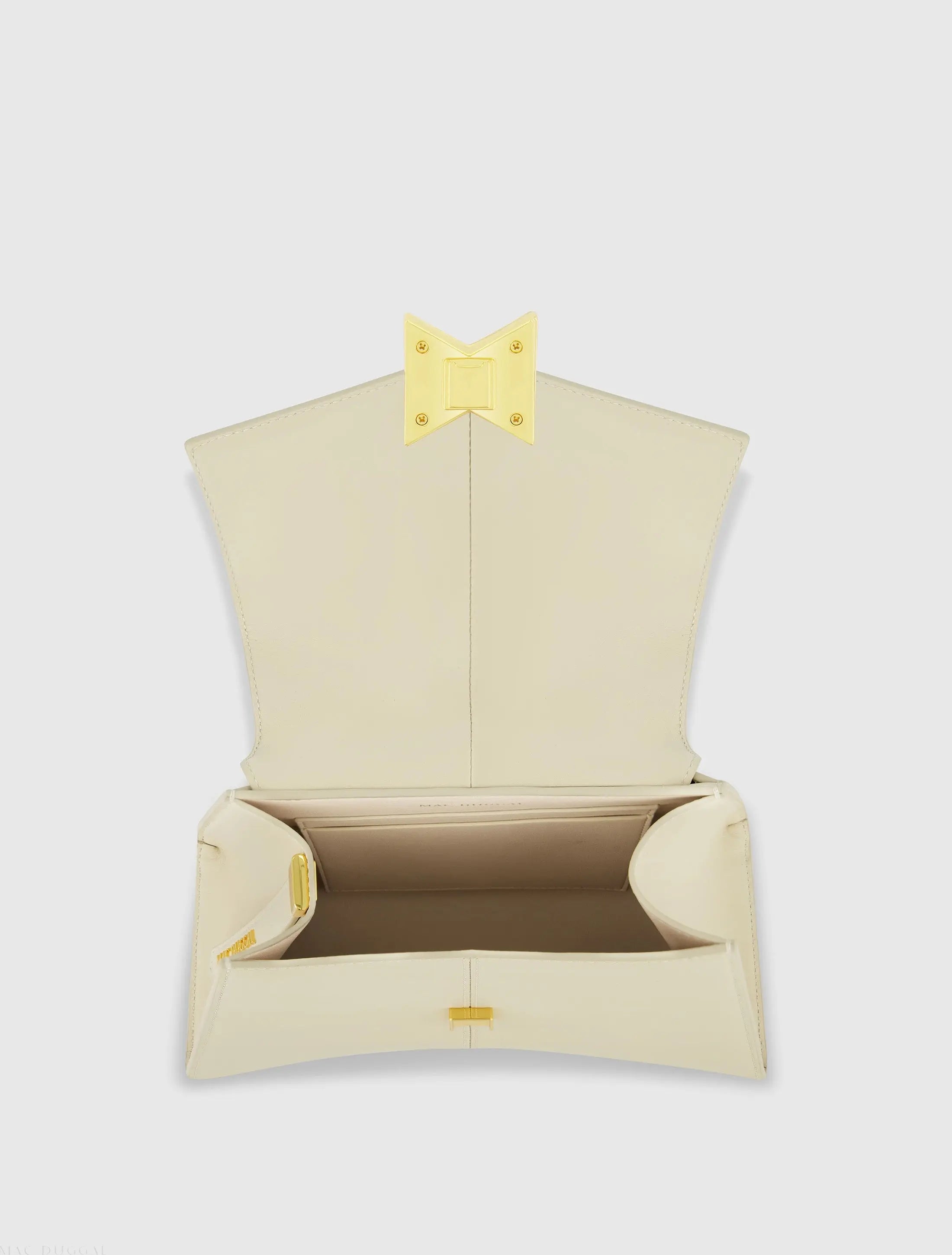 White Medium Angular Leather Handbag With Gold Hardware