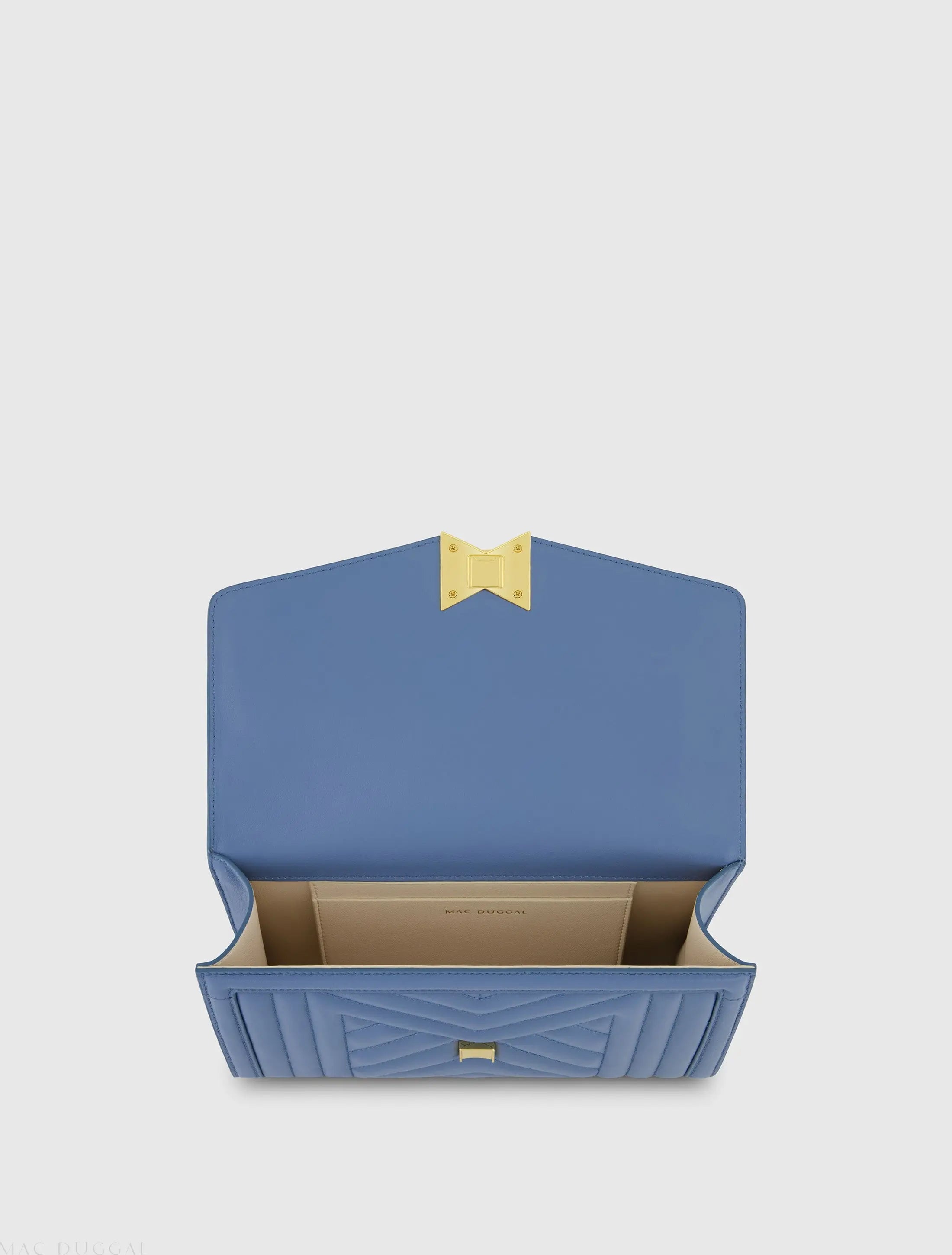 Blue Quilted Napa Leather Handbag With Gold Chain