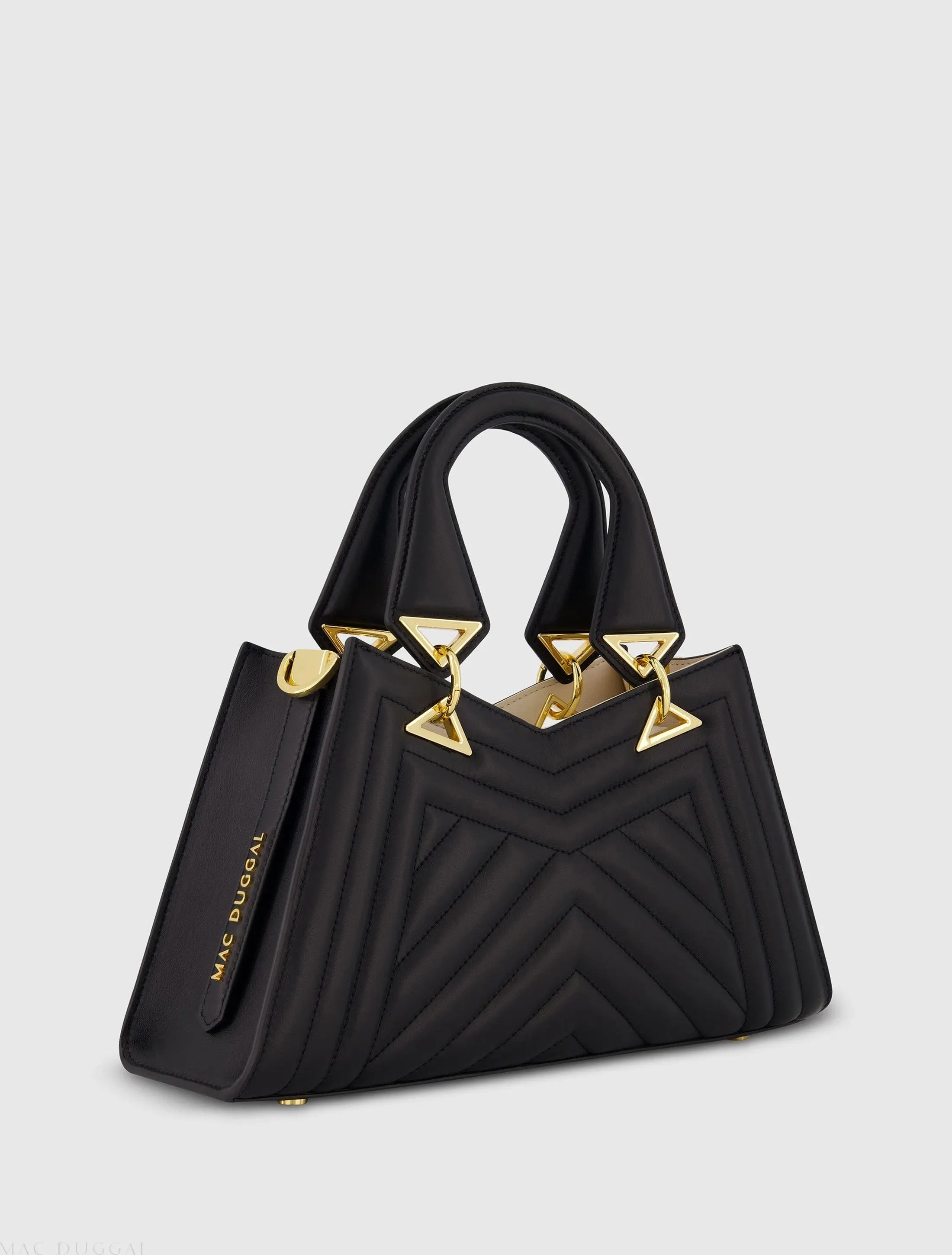 Black Quilted Napa Leather Angular Handbag