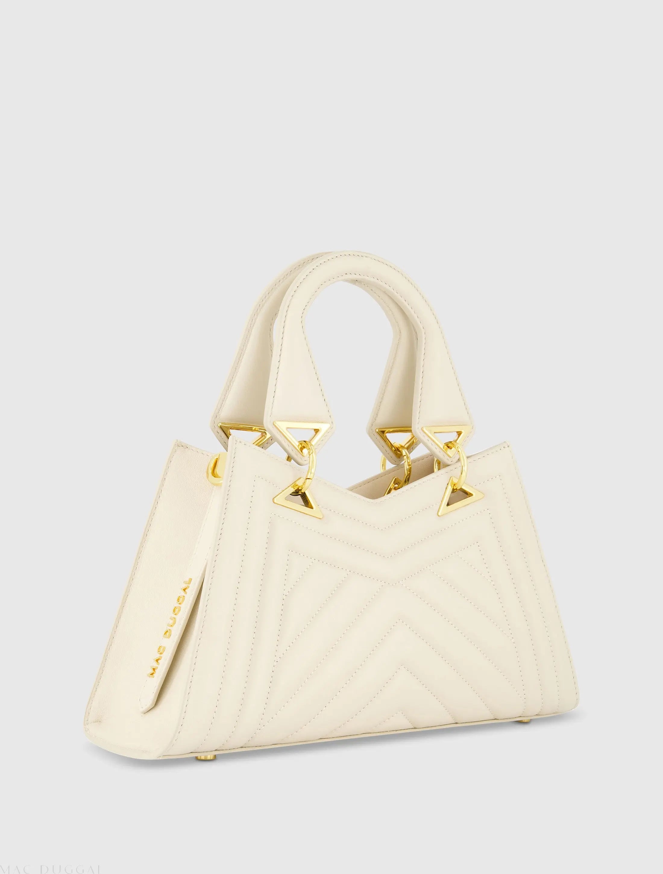 White Quilted Napa Leather Angular Handbag