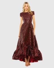 Red High Neck Brocade Bubble Hem Dress