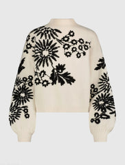 White Balloon Sleeve Cropped Mock Neck Knit Sweater