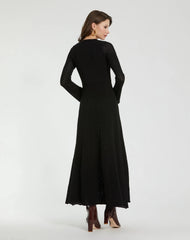Black Scoop Neck Long Sleeve Knit Maxi Dress