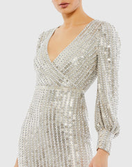 Silver Long Sleeve Midi Dress