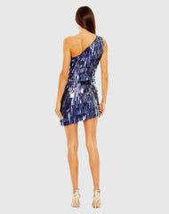 Multicolor One Shoulder Ombre Fringe Paillette Mini Dress