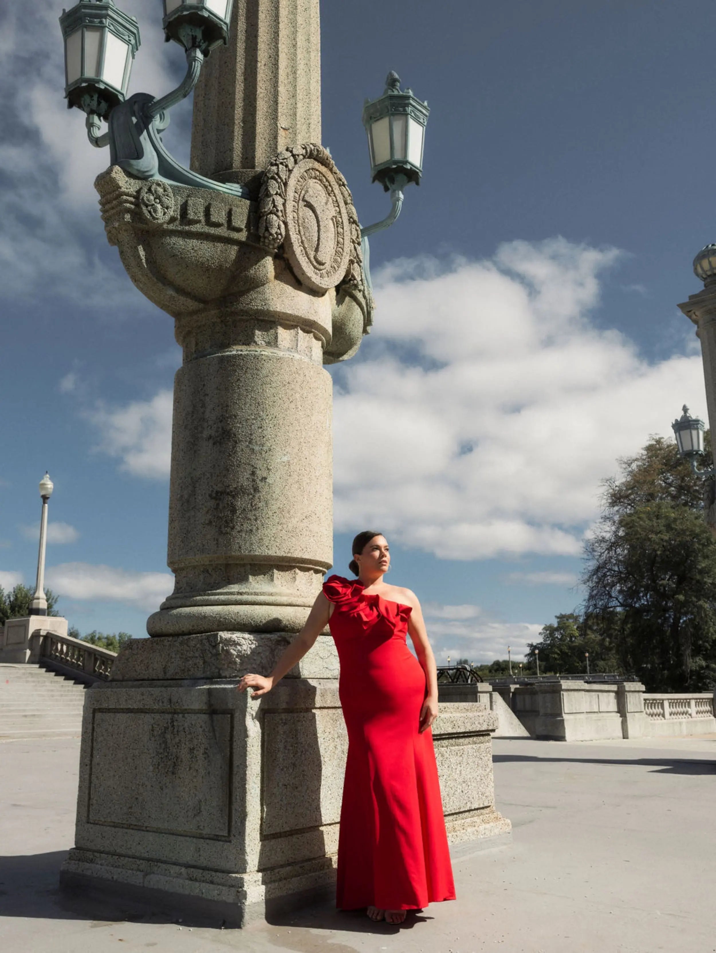 Red One Shoulder Ruffle Detailed Gown (Plus) - FINAL SALE