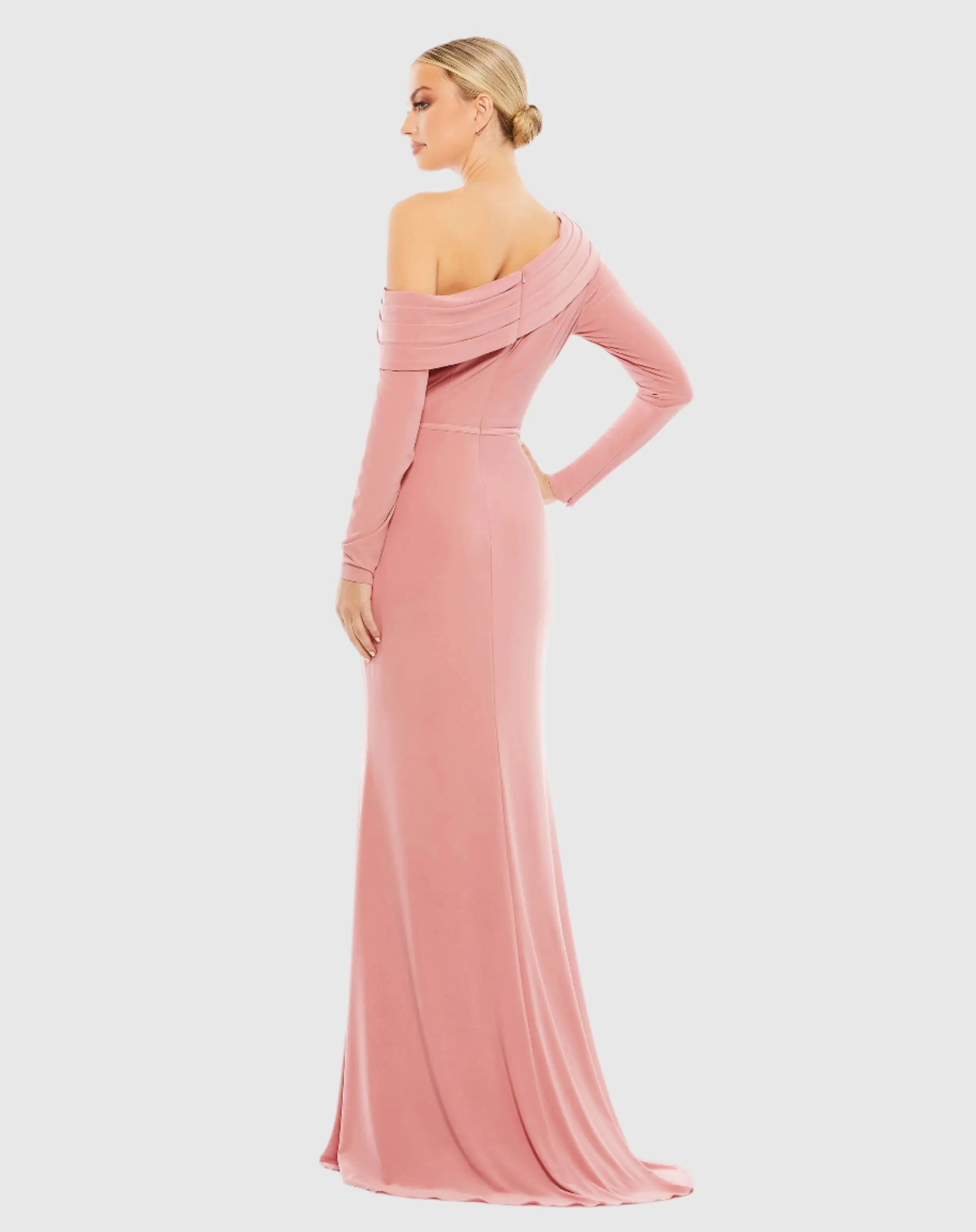 Pink Drop Shoulder Long Sleeve Column Gown